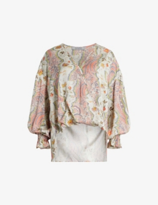 Allsaints Penny Cascade Long Sleeve High-low Top In Spring Green
