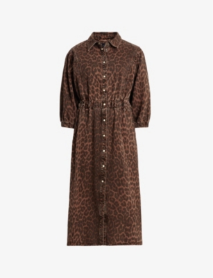 ALLSAINTS - Osa leopard-print elasticated-waist denim midi dress |  Selfridges.com