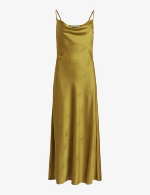 Allsaints Hadley Jacquard Midi Slip Dress In Sap Green
