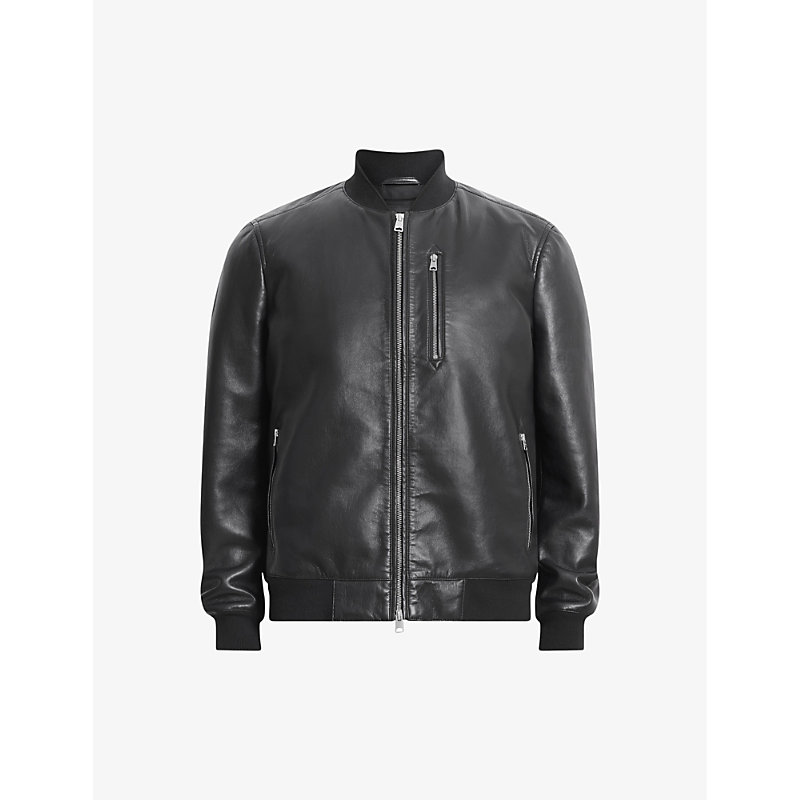 Shop Allsaints Men's Black Kemble Ribbed Bonded-leather Jacket