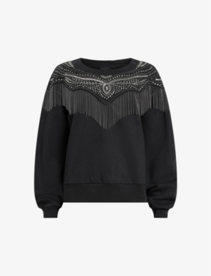 ALLSAINTS: Winona Jaine chain-embellished relaxed-fit organic-cotton sweatshirt