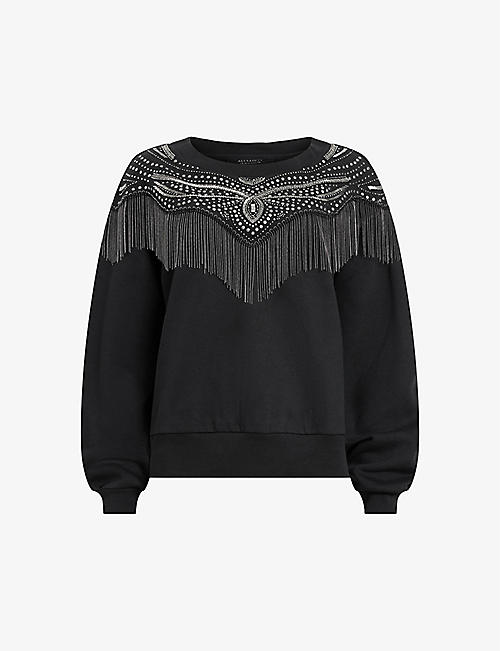 ALLSAINTS: Winona Jaine chain-embellished relaxed-fit organic-cotton sweatshirt