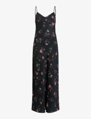 Allsaints Bryony Tanana Midi Slip Dress In Black