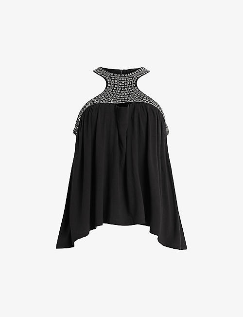 ALLSAINTS: Arizona embellished-neck relaxed-fit stretch-jersey top