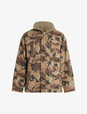 Shop Allsaints Men's Brown Remo Camouflage-print Organic-cotton Jacket
