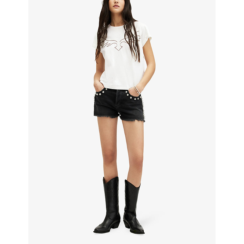 Shop Allsaints Randal Anna Western-embroidery Organic-cotton T-shirt In White