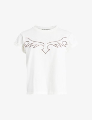 Shop Allsaints Women's White Randal Anna Western-embroidery Organic-cotton T-shirt