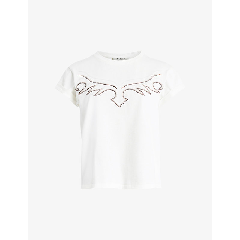 Shop Allsaints Randal Anna Western-embroidery Organic-cotton T-shirt In White