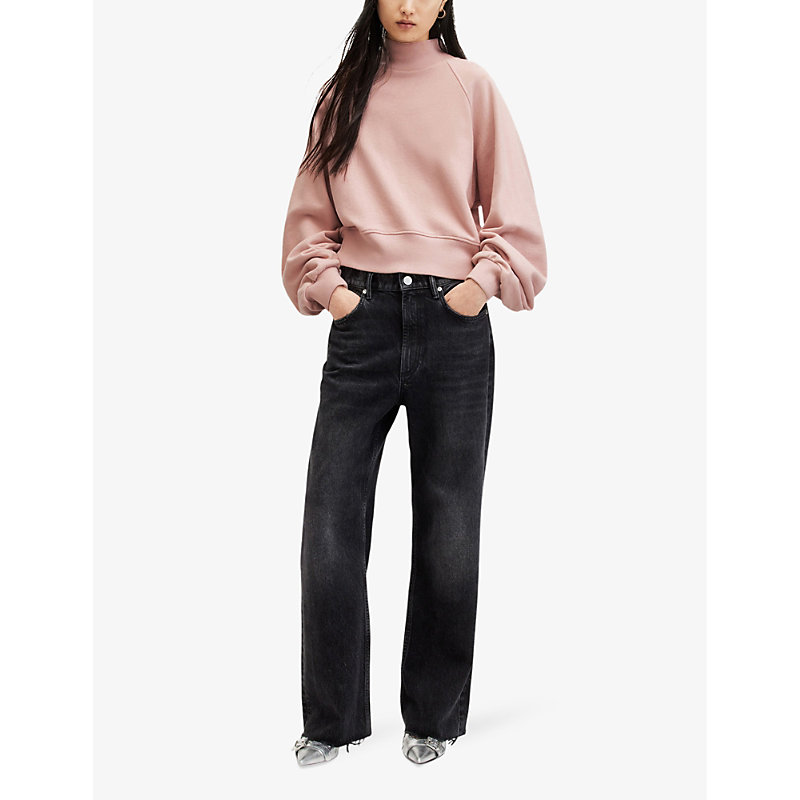 Shop Allsaints Dana High-neck Relaxed-fit Organic-cotton Sweatshirt In Dusty Pink Orc