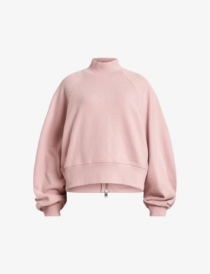 Shop Allsaints Women's Dusty Pink Orc Dana High-neck Relaxed-fit Organic-cotton Sweatshirt