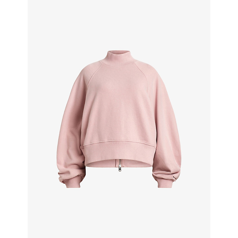 Shop Allsaints Dana High-neck Relaxed-fit Organic-cotton Sweatshirt In Dusty Pink Orc