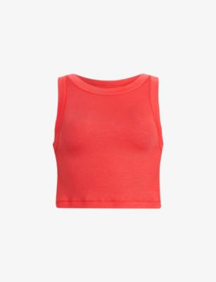 Allsaints Womens Poppy Pink Rina Round-neck Cropped Stretch-jersey Tank