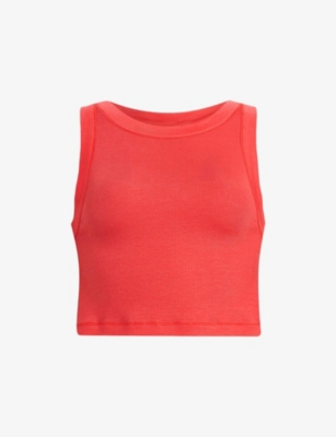 Allsaints Womens Poppy Pink Rina Round-neck Cropped Stretch-jersey Tank