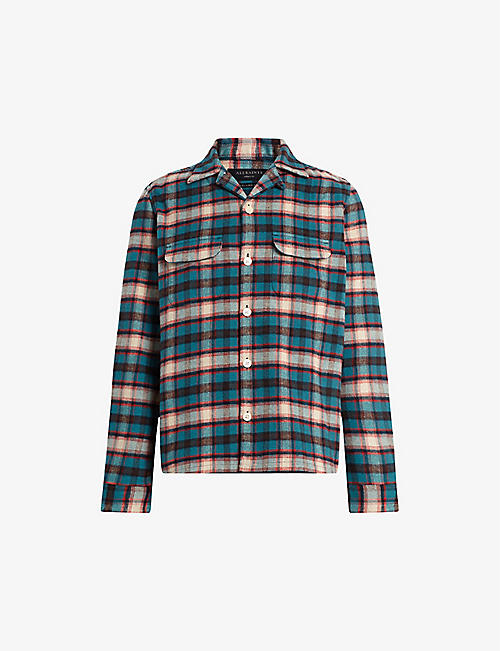 ALLSAINTS: Crayo floral-embroidered checked recycled-polyester shirt