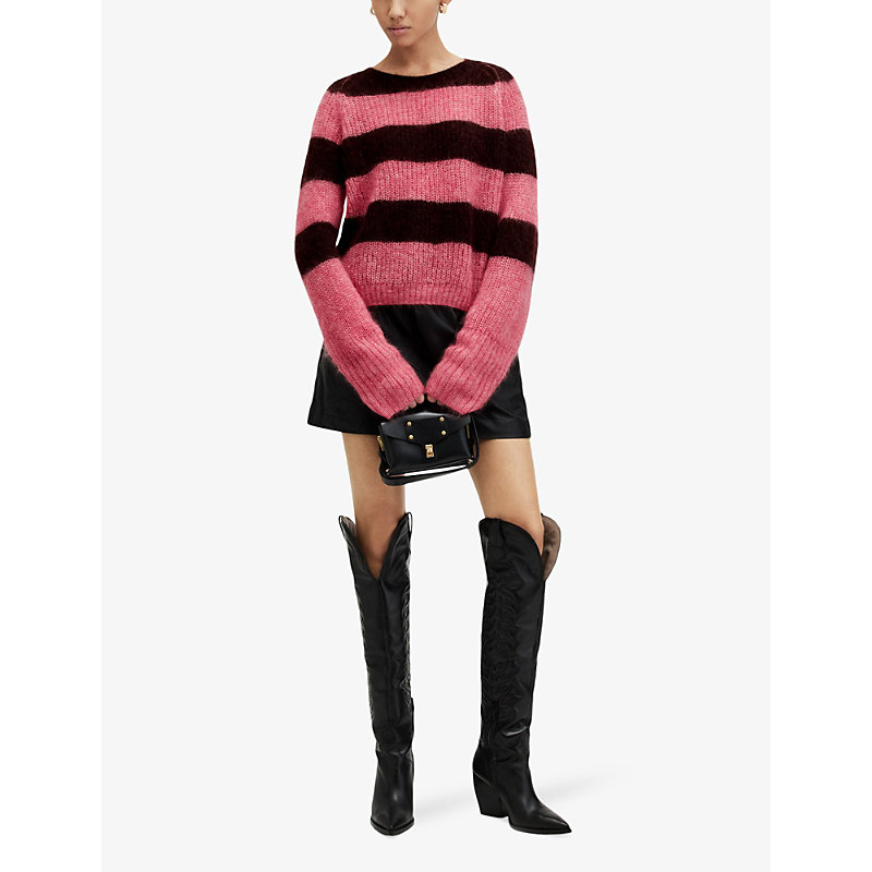 Shop Allsaints Womens Poppy Pink/red Lana Striped Knitted Mohair-blend Jumper