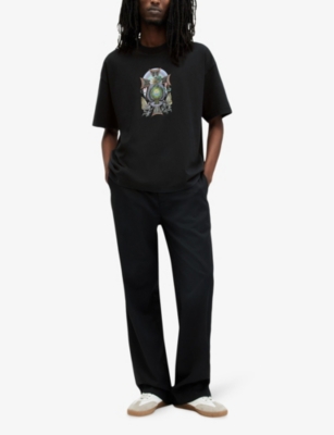 Shop Allsaints Men's Washed Black Free Spirit Graphic-print Relaxed-fit Organic-cotton T-shirt