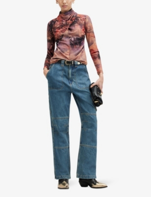Allsaints Tia High Neck Wrap Over Mesh Colca Top In Canyon Purple