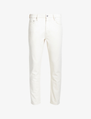 Allsaints Mens Oatmeal White Dean Slim-fit Cropped Stretch-denim Jeans