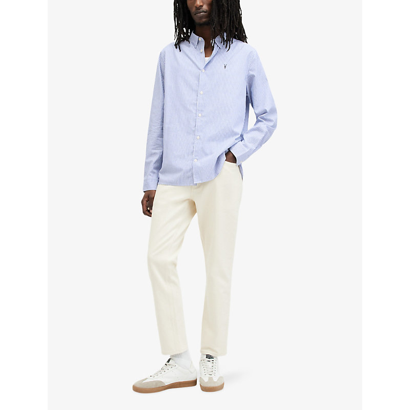 Shop Allsaints Mens Daisy Wht/sur Hillview Logo-embroidered Relaxed-fit Organic-cotton Shirt