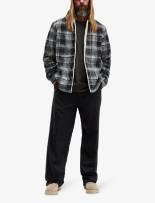 Shop Allsaints Altamount Checked Recycled Polyester-blend Jacket In Cool Grey/jet