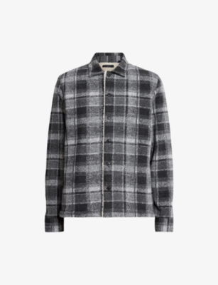 Shop Allsaints Altamount Checked Recycled Polyester-blend Jacket In Cool Grey/jet