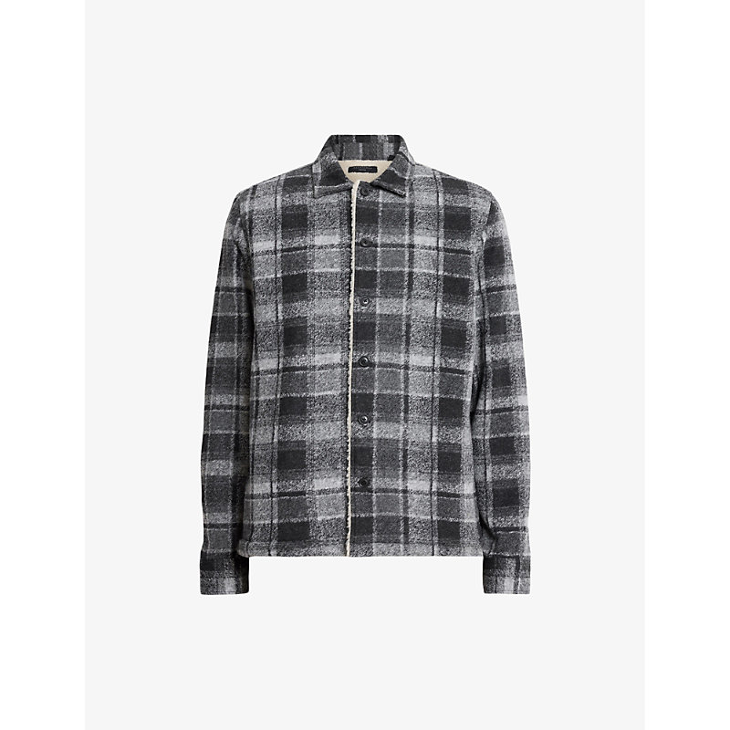 Shop Allsaints Mens Cool Grey/jet Altamount Checked Recycled Polyester-blend Jacket