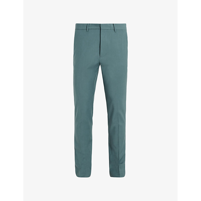 Shop Allsaints Moad Straight-leg Skinny-fit Stretch Recycled-polyester Trousers In Petrol Blue