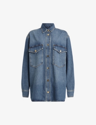 Allsaints Nicky Shirt Jacket In Mid Indigo