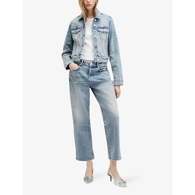 Shop Allsaints Ida Straight-leg Mid-rise Stretch Organic-cotton Jeans In Vintage Indigo