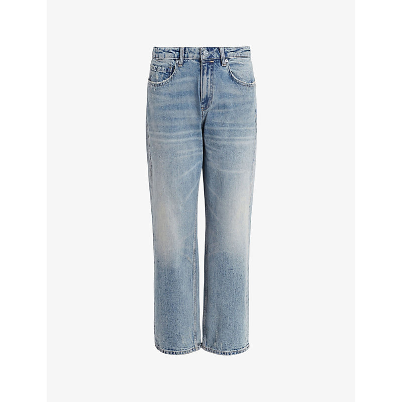 Shop Allsaints Women's Vintage Indigo Ida Straight-leg Mid-rise Stretch Organic-cotton Jeans