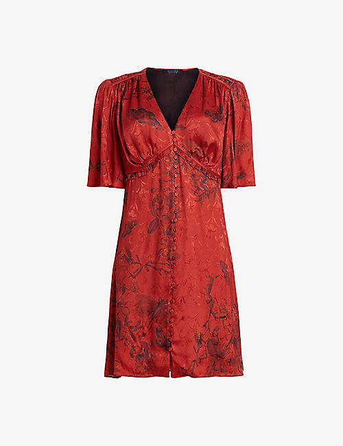 ALLSAINTS: Tian Sanibel graphic-print flared-hem stretch recycled-polyester mini dress