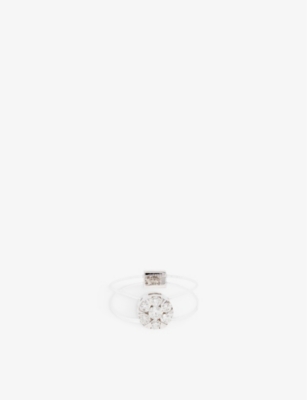PERSEE PARIS: Illusion-band engraved-plaque 18ct white-gold and 0.27ct diamond ring