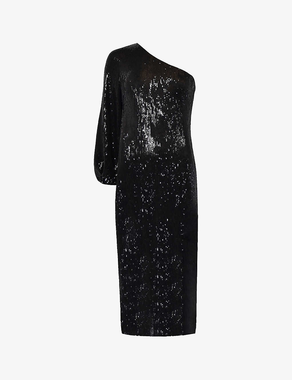 Ro&zo Selena One-shoulder Sequin-embellished Stretch-woven Midi Dress In Black