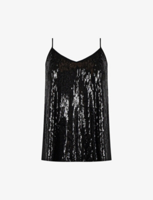 RO&ZO: V-neckline sequin-embellished stretch-woven cami top