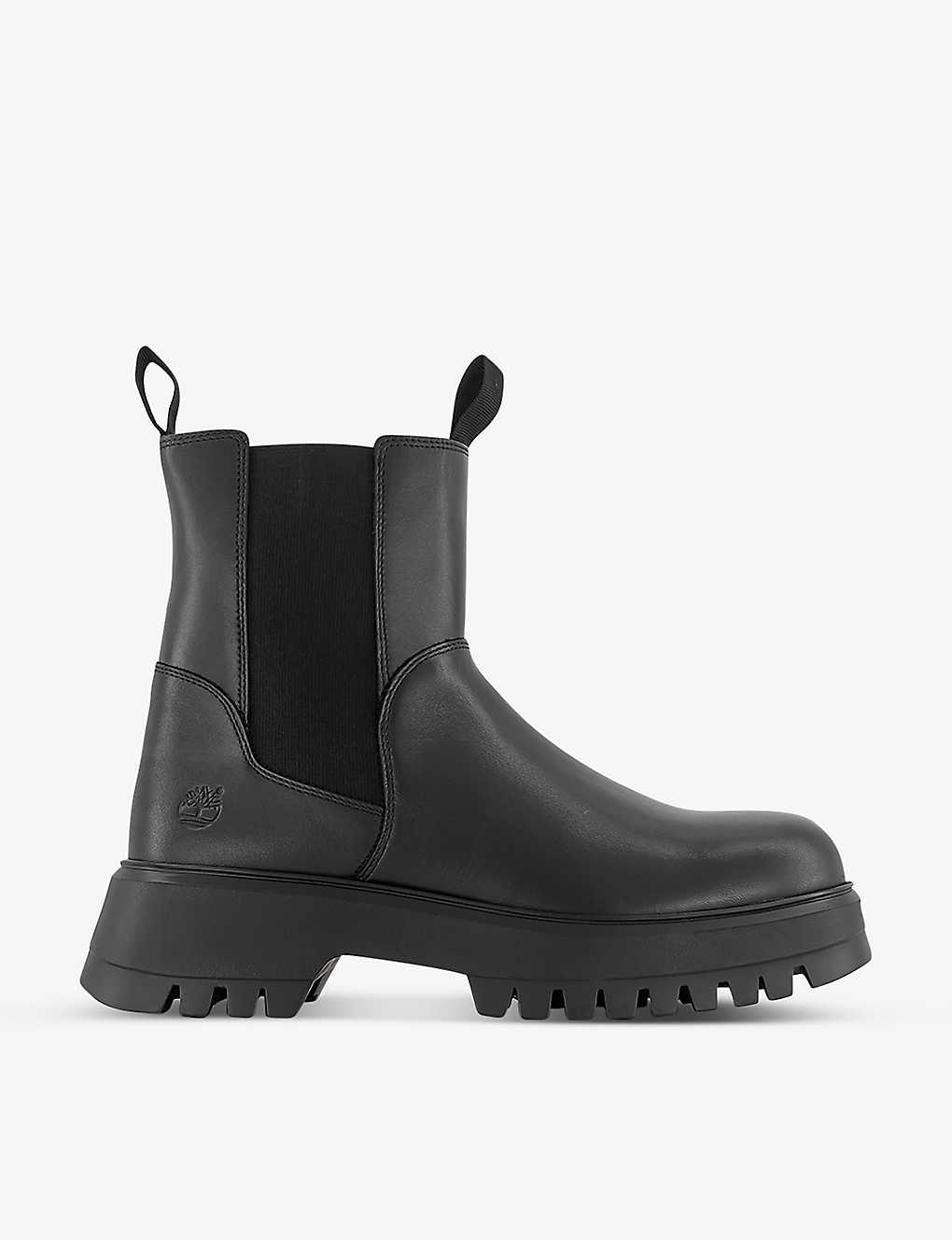 TIMBERLAND TIMBERLAND WOMEN'S BLACK PULL-TAB CHUNKY-SOLE LEATHER CHELSEA BOOTS