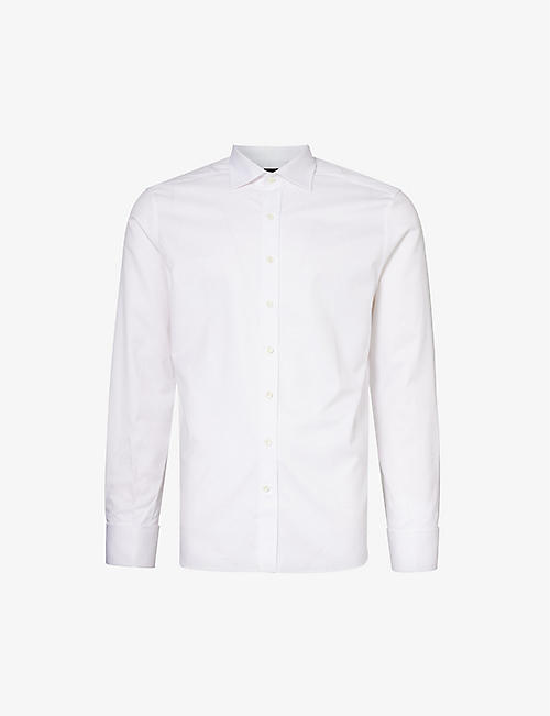 OSCAR JACOBSON: Cutaway-collar box-pleated regular-fit cotton-twill shirt