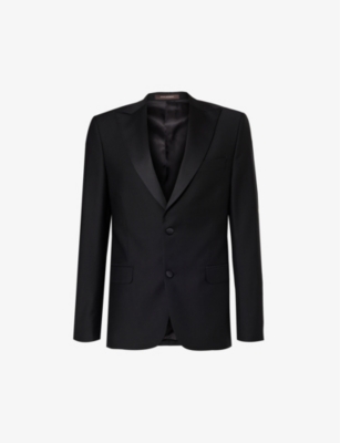 OSCAR JACOBSON: Structured-shoulder peak-lapel regular-fit wool tuxedo jacket