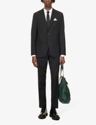 Shop Oscar Jacobson Mens Black Structured-shoulder Notched-lapel Regular-fit Wool Jacket