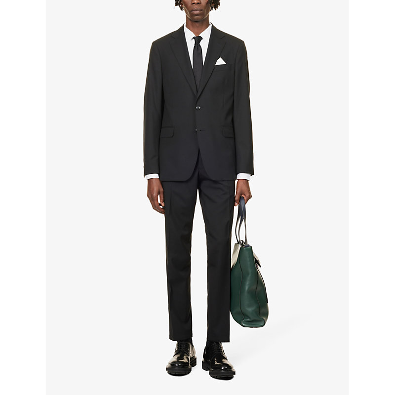 Shop Oscar Jacobson Structured-shoulder Notched-lapel Regular-fit Wool Jacket In Black