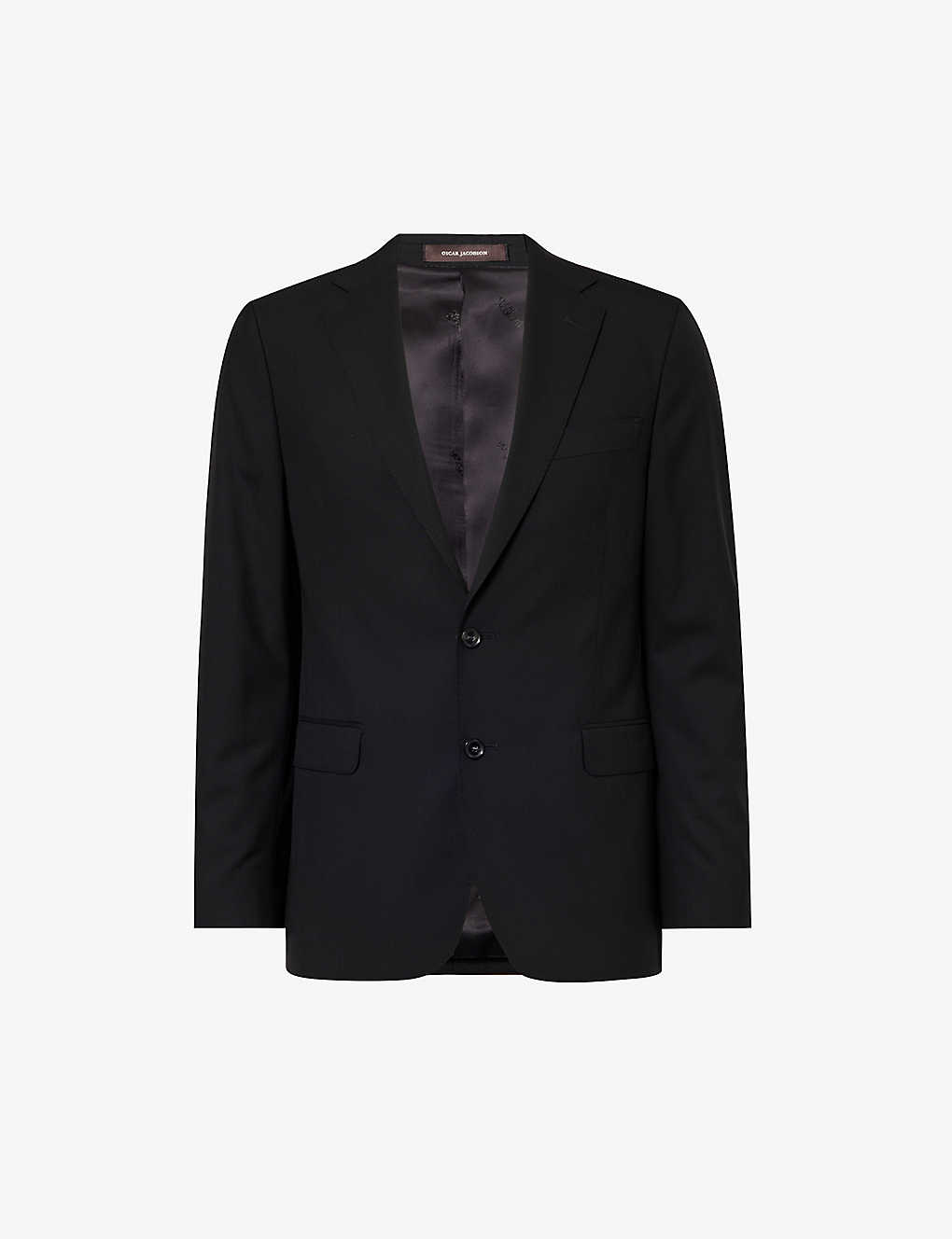 Oscar Jacobson Structured-shoulder Notched-lapel Regular-fit Wool Jacket In Black