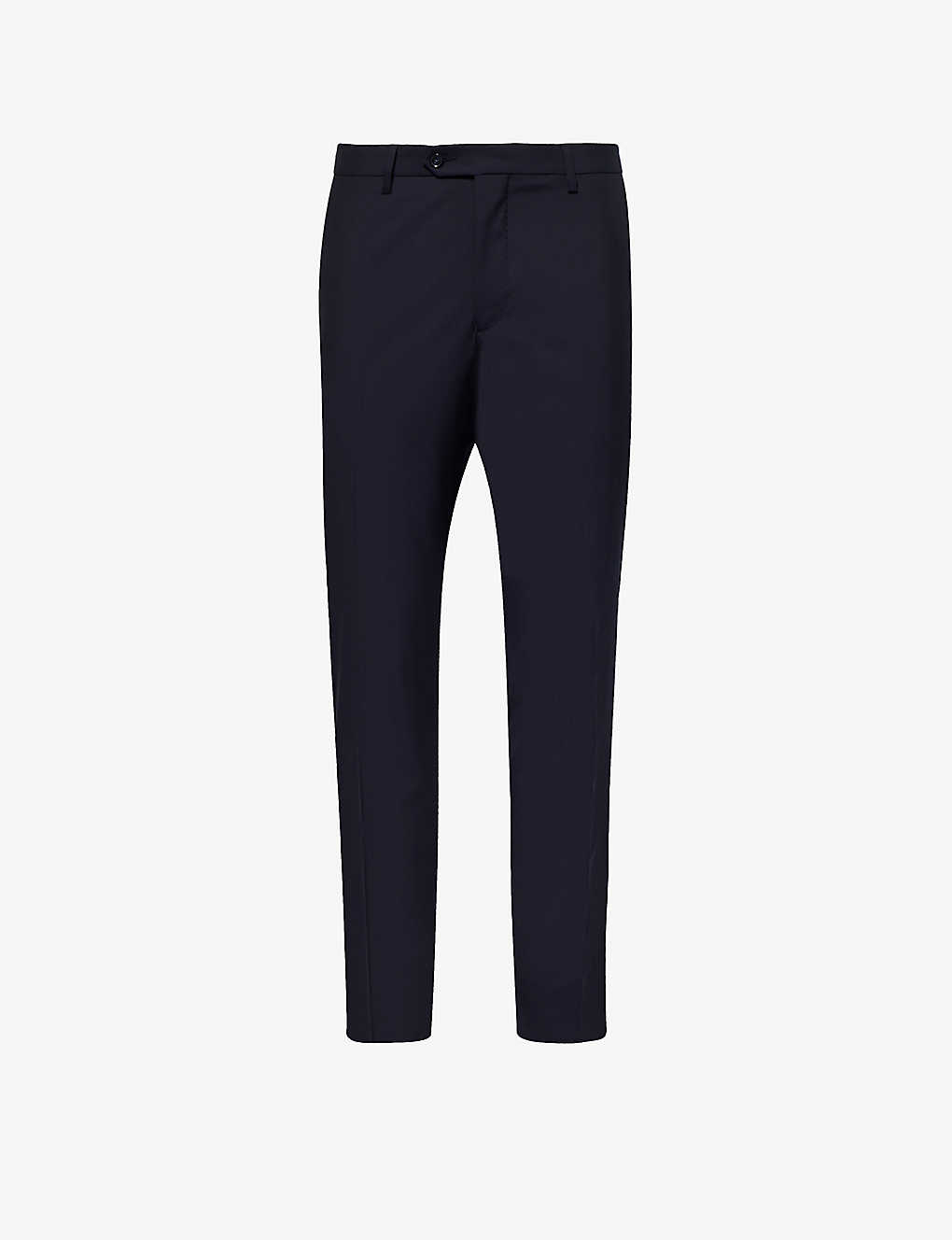 Oscar Jacobson Mens Navy Diego Regular-fit Tapered Leg Wool Trousers