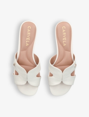 Shop Carvela Womens Bone Seville Logo-embellished Leather Flat Sandals