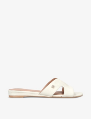 Shop Carvela Women's Bone Seville Logo-embellished Leather Flat Sandals