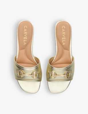 Shop Carvela Womens Gold Poise Chain-embellished Leather Flat Sandals