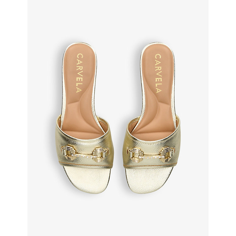Shop Carvela Women's Gold Poise Chain-embellished Leather Flat Sandals