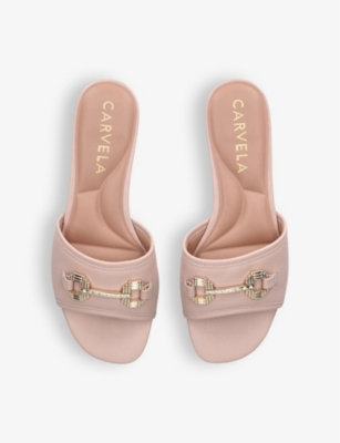 Shop Carvela Poise Chain-embellished Leather Flat Sandals In Pink