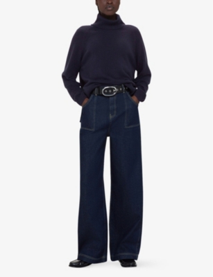 Whistles Womens Navy Turtleneck Relaxed-fit Cashmere Jumper In Blue