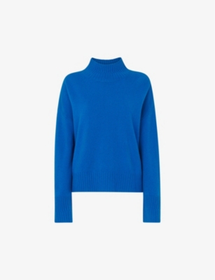 Whistles Womens Blue Double-trim Funnel-neck Wool Jumper