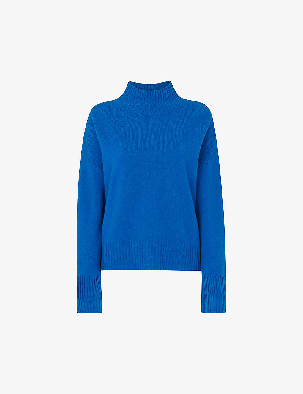 Whistles Womens Blue Double-trim Funnel-neck Wool Jumper