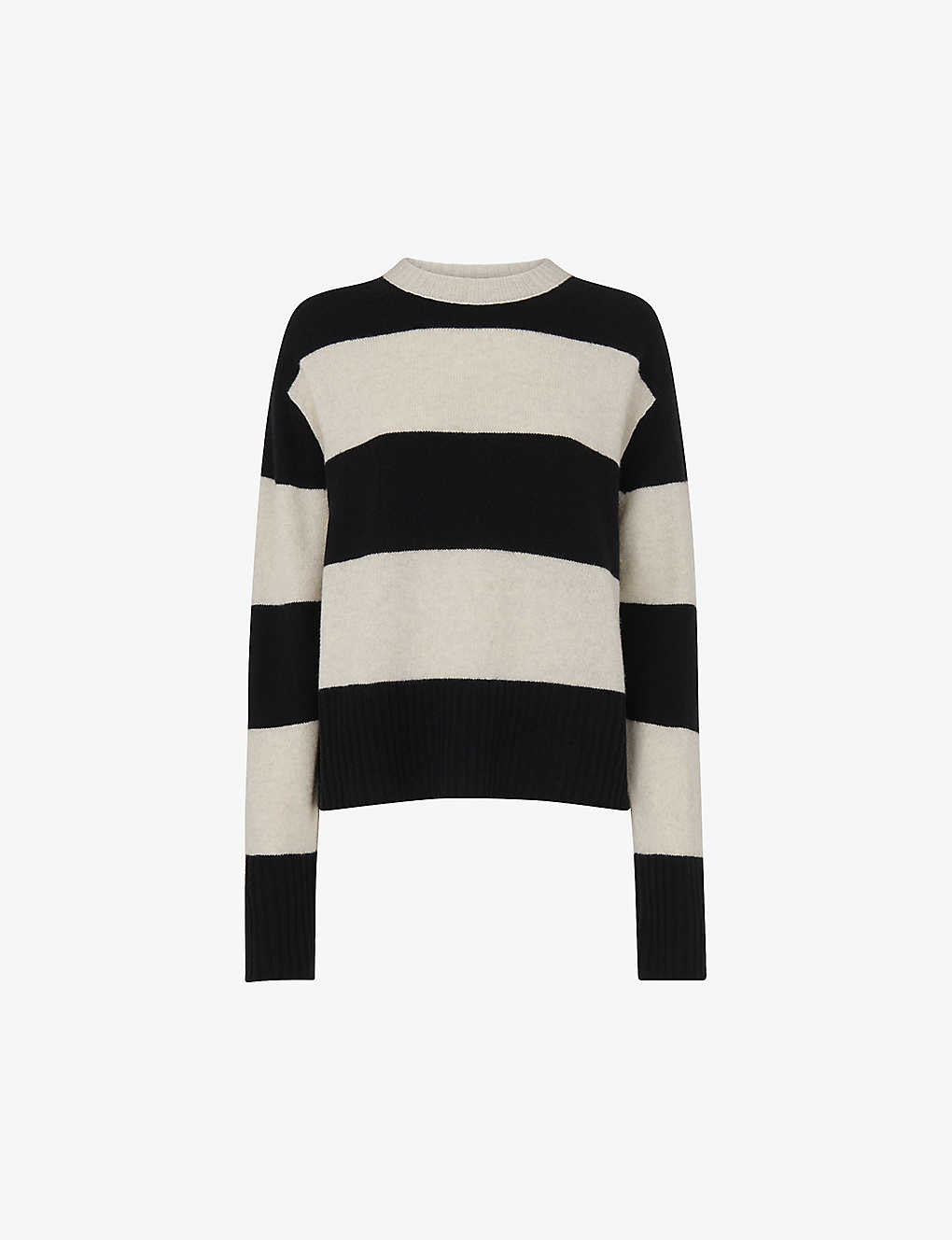Whistles Womens Black Block-striped Relaxed-fit Wool Jumper